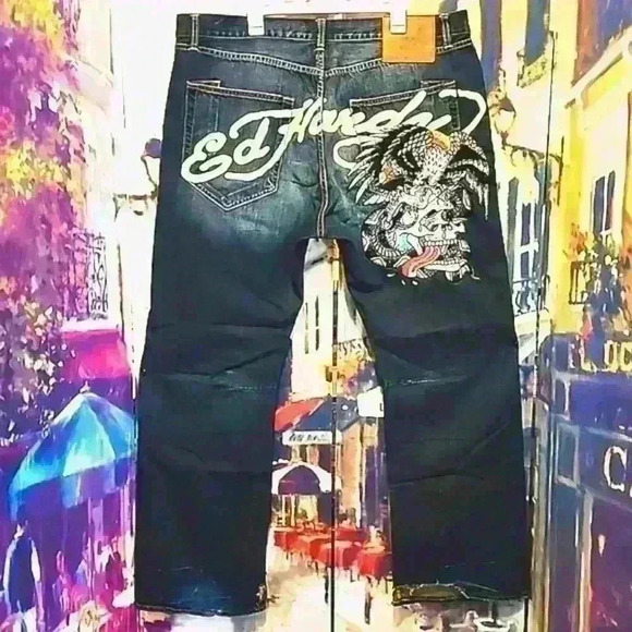 Ed Hardy 42x34 RARE 2009 Tattoo Skull and Eagle Beaded Vintage Classic Kool - Picture 2 of 14